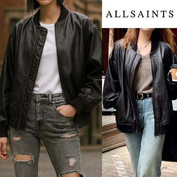 newest style! Allsaints Belle oversized leather bomber jacket size small - Picture 1 of 14